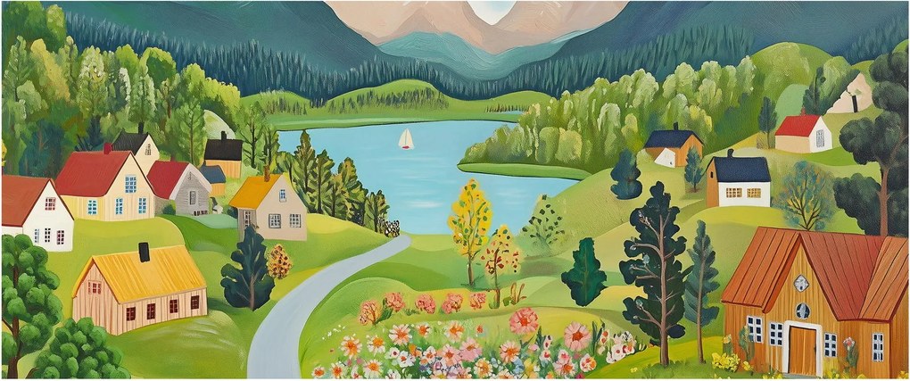 Kép - Falu a hegyekben (120x50 cm)