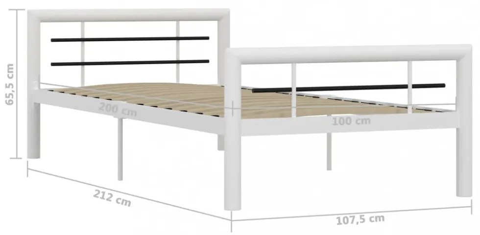 fehér és fekete fém ágykeret 90 x 200 cm