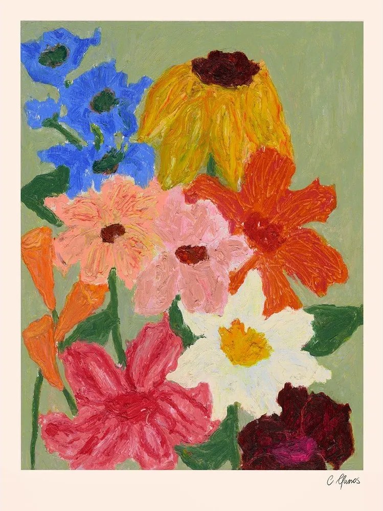 Poszter 50x70 cm Flowers on Sage Green – Carla Llanos – The Poster Club