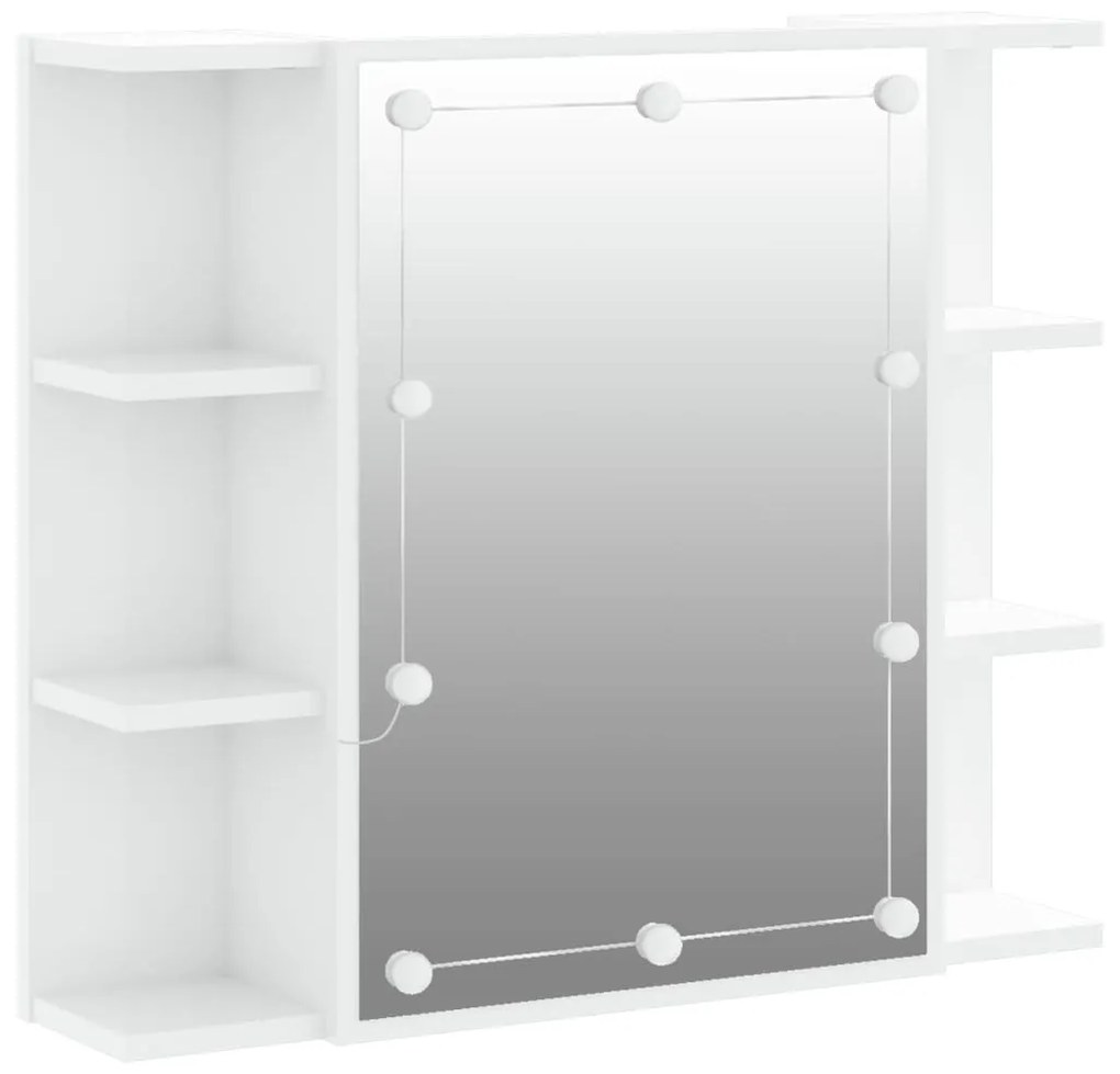 magasfényű fehér tükrös szekrény LED-ekkel 70 x 16,5 x 60 cm