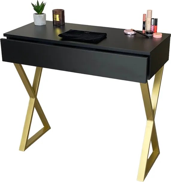 Fésülködőasztal Fekete Matt Fiókkal Arany X 90CM