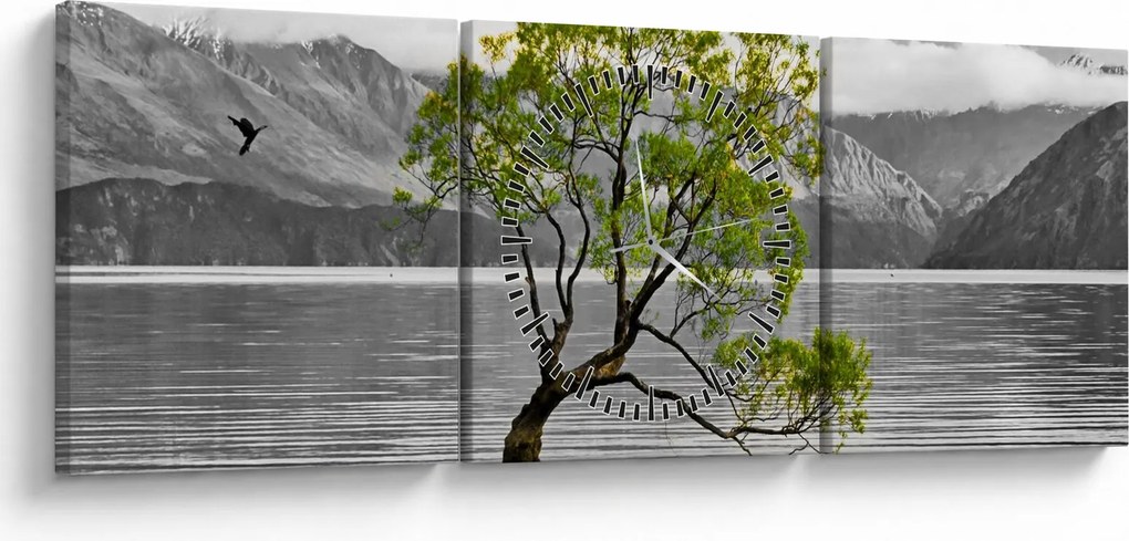 Fa képe a tó közepén (órával) (90x30 cm)