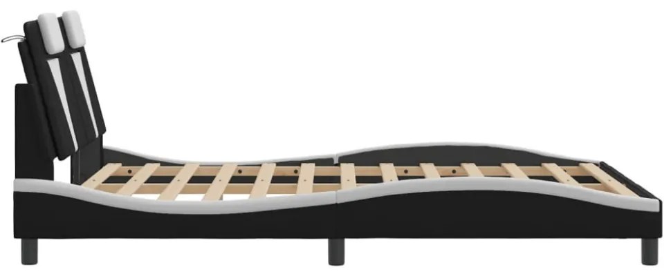 fekete és fehér műbőr ágykeret fejtámlával 120 x 200 cm