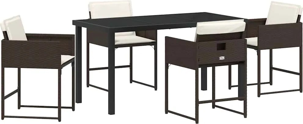 vidaXL Kert étkező szett párnával 5 pcs Barna polirattan