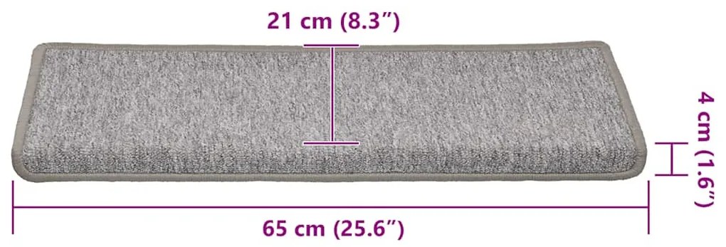 30 db világosszürke lépcsőszőnyeg, téglalap alakú széllel, 65 x 21 x 4 cm