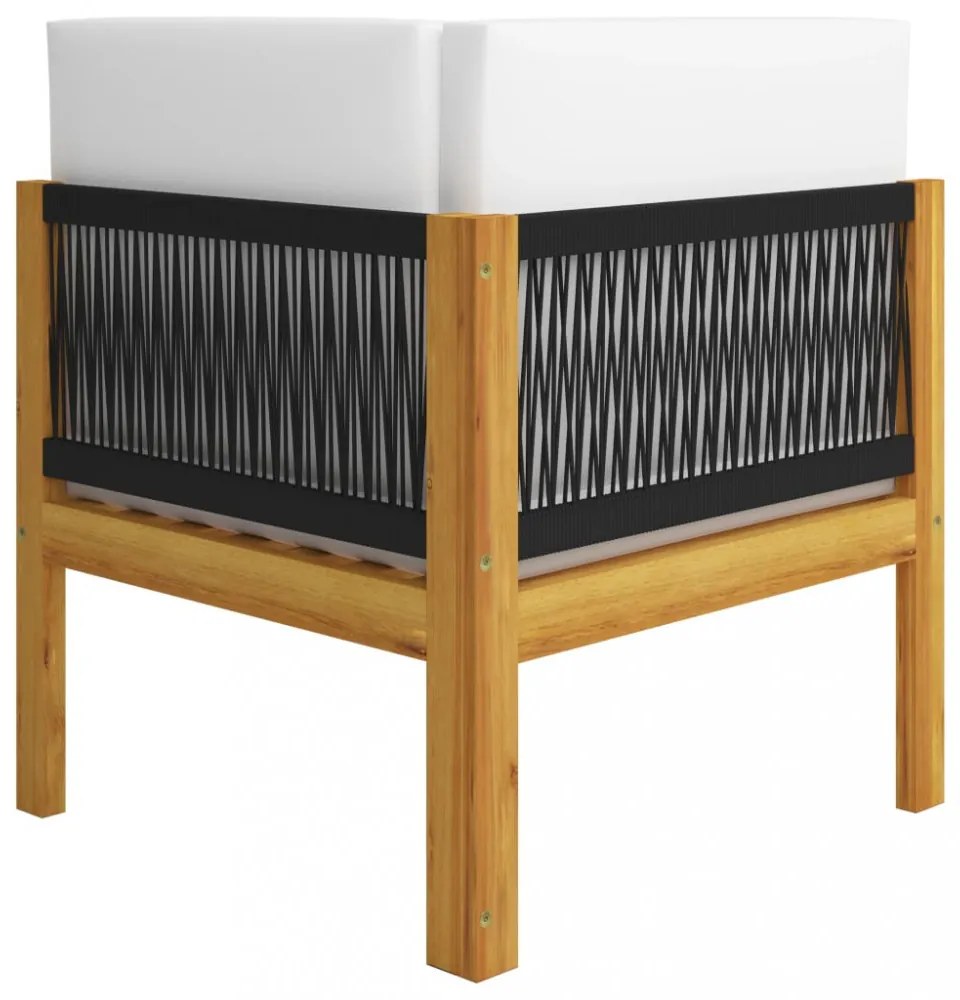 kétszemélyes kerti pad párnákkal, akácfa és kötél