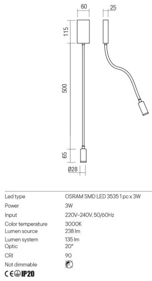 Redo 01-2755 - WALLIE LED flexibilis lámpa LED/3W/230V USB CRI 90 fekete