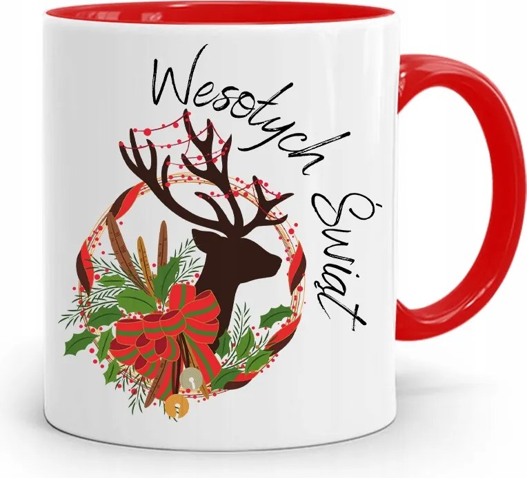 Piros Karácsonyi Bögre Mikulás Karácsonyfa Alá, fényképes nyomattal