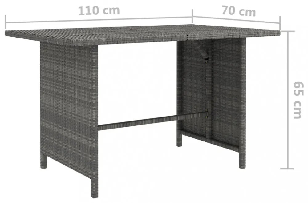 szürke polyrattan kerti étkezőasztal 110 x 70 x 65 cm