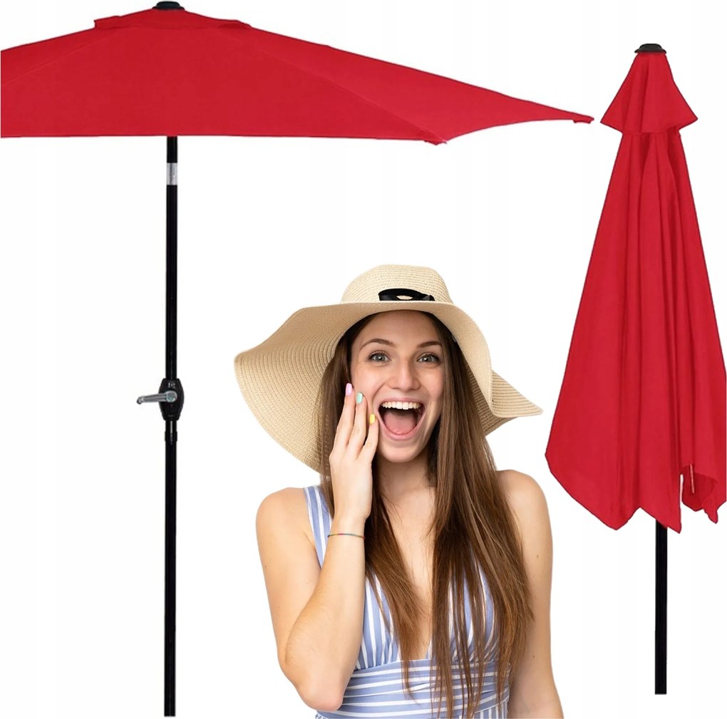 Nagy Összecsukható Kerti Napernyő Piros Törhető Erős 260cm Hajtókarral Tömör