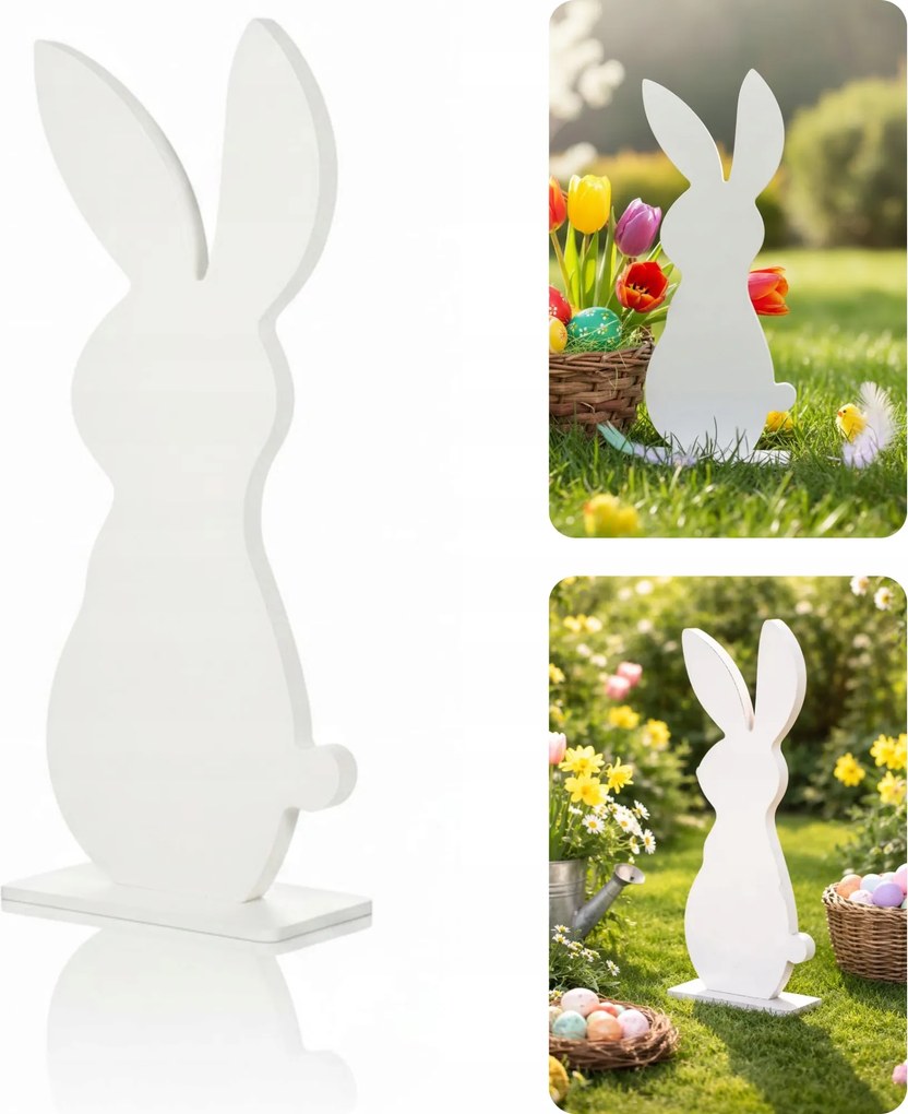 Húsvéti Dekoráció Nyuszi XXXL 80 CM Nagy Mdf Nyúl Fehér Lakkozott