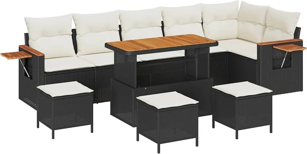 vidaXL Kerti Kanapé Szett párnával 10 pcs Fekete és Krém