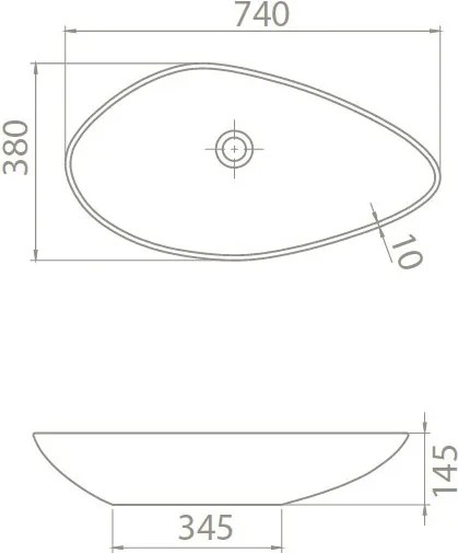 CeraStyle OLIVE - PULTRA ültethető - Top Counter - porcelán mosdó - 75 x 38 cm
