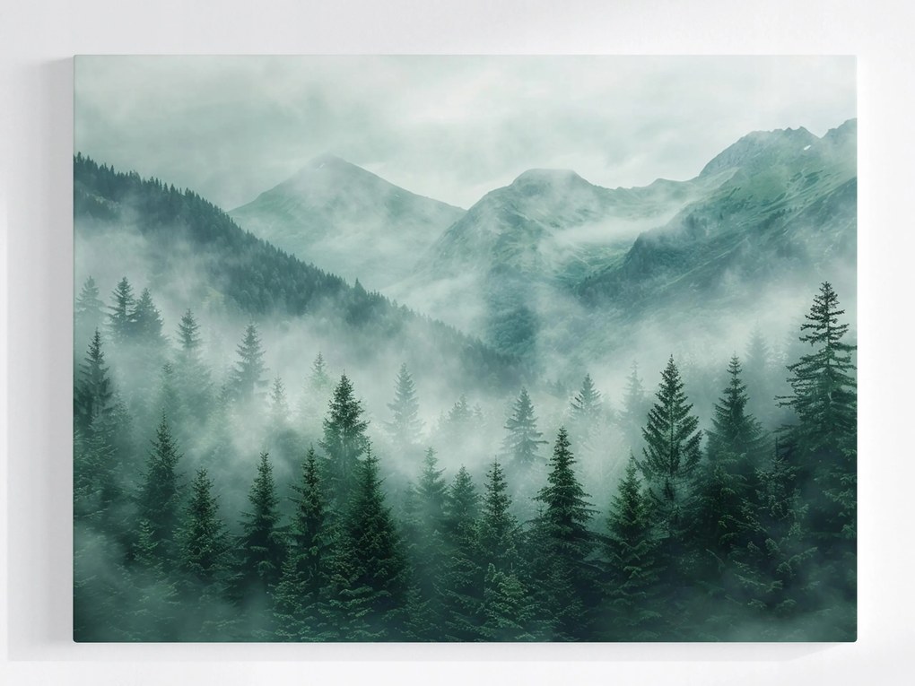 Vászonkép Canvas Hegyi Erdő Köd Nyugalom Rejtély Tájkép 100x75