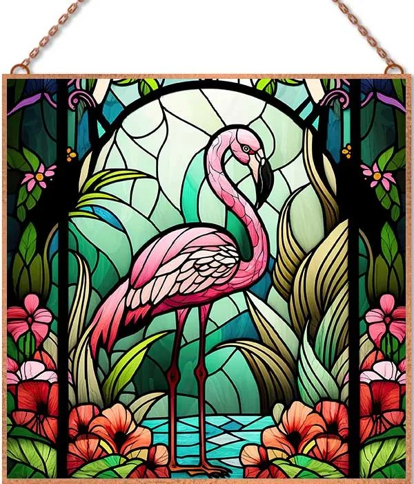 Flamingó díszüveg üvegkép, falikép