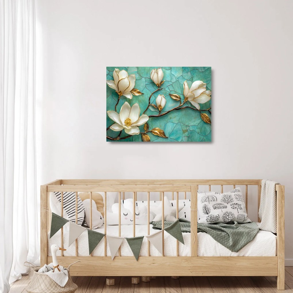 Üveg kép - 3D magnóliák (70x50 cm)