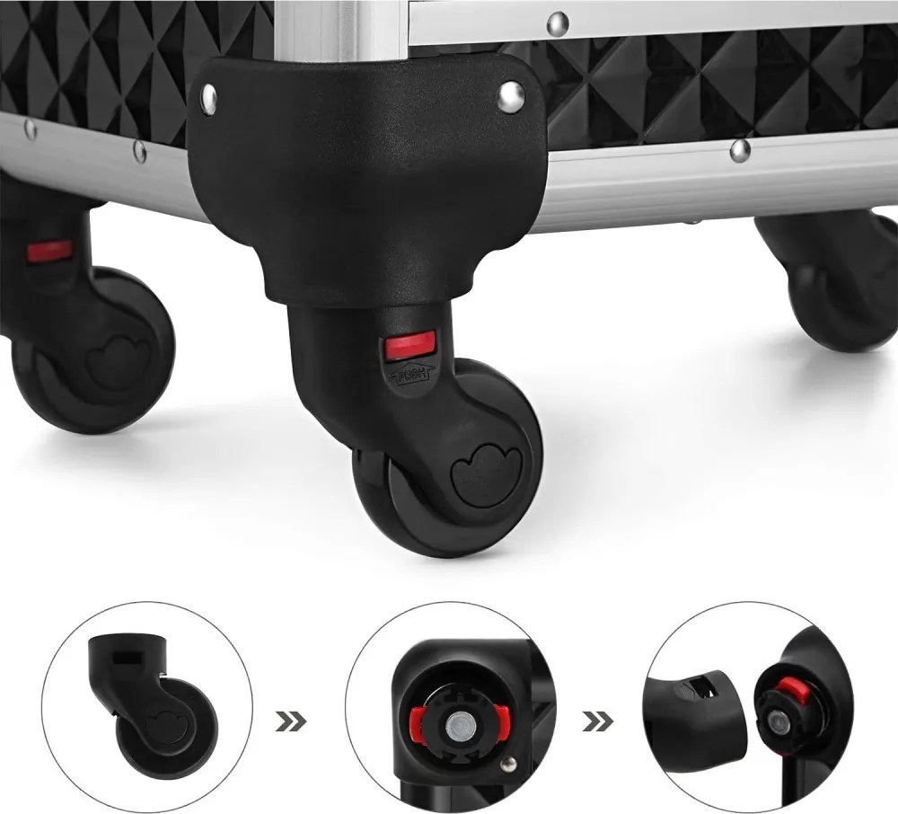 Sminktáska, kozmetikai tároló gurulós, fekete 34x25x57cm