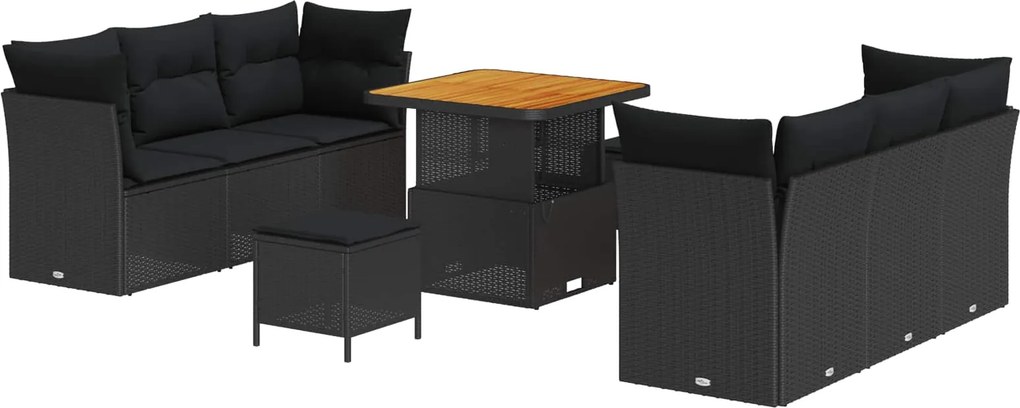 vidaXL Kerti Kanapé Szett 9 pcs Fekete polirattan