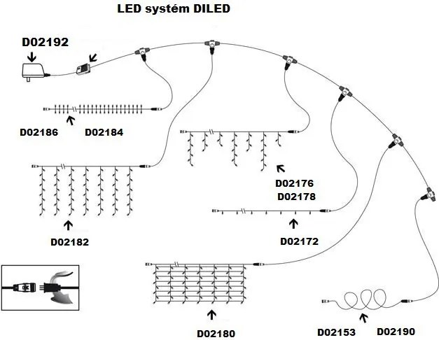 diLED fényeső - 180 LED meleg fehér + bekötés