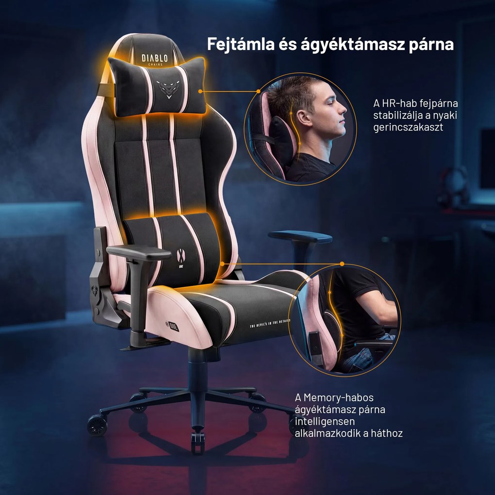 Gamer szék szövet Normal Size, fekete-rózsaszín: Diablo X-One 2.0 Akira Pink