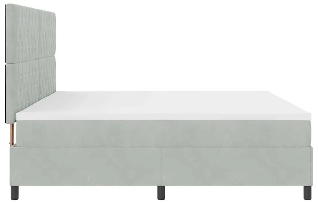 Boxrugós ágy matracmal Világosszürke 200 x 200 cm Bársony