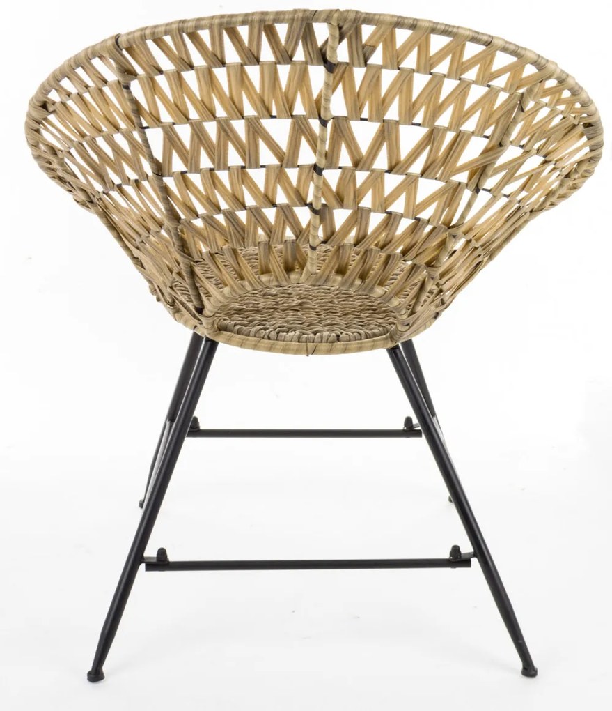 Provence kerek rattan jellegű fonott fém háttámlás pihenőfotel 89x74x65cm