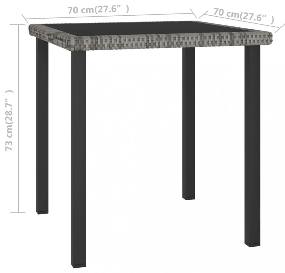 szürke polyrattan kerti étkezőasztal 70 x 70 x 73 cm