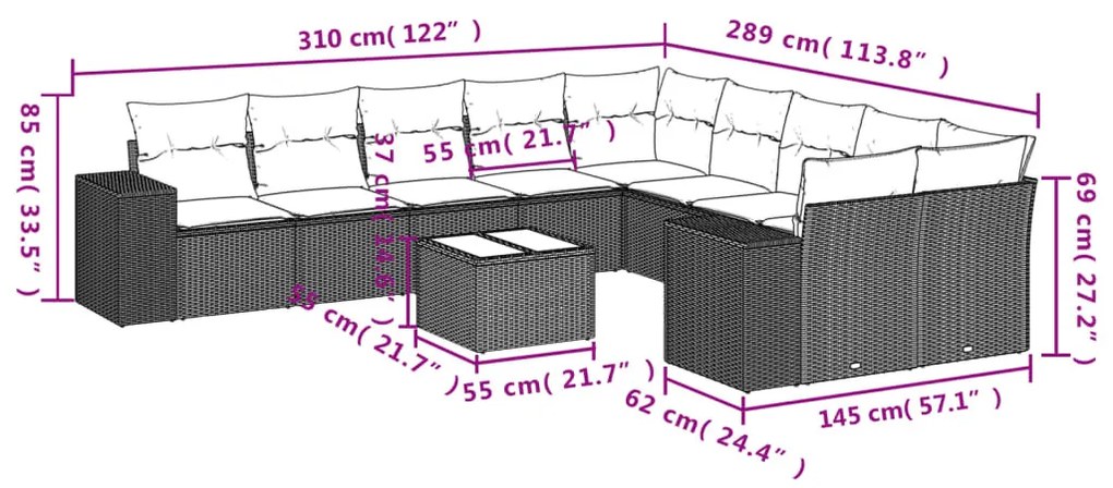 11 részes barna polyrattan kerti ülőgarnitúra párnákkal