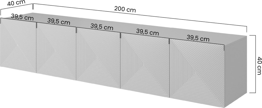 Asha fali TV szekrény 200 cm, bordázott előlap - kasmír