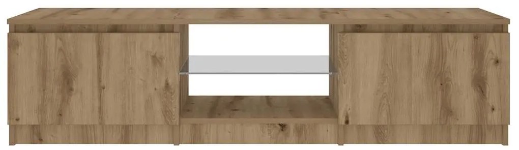 kézműves tölgy szerelt fa TV-szekrény LED-ekkel 140x40x35,5 cm