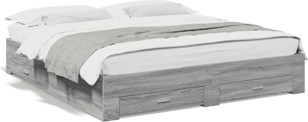vidaXL sonoma tölgyszínű szerelt fa ágykeret fiókokkal 200 x 200 cm