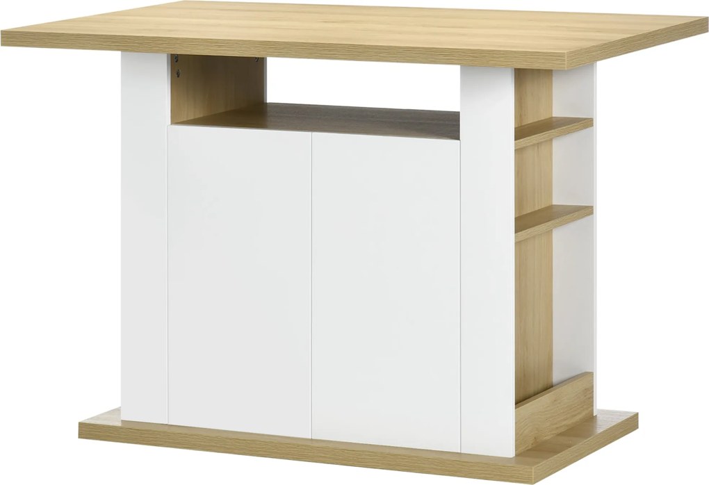HOMCOM Középsziget Étkezőasztal Konyhai Tároló Bútor Nagy Munkafelülettel 4-6 Fő Részére - 4 Ajtós Szekrény és Polcok - Fa - méretek: 110L x 70W x 75.