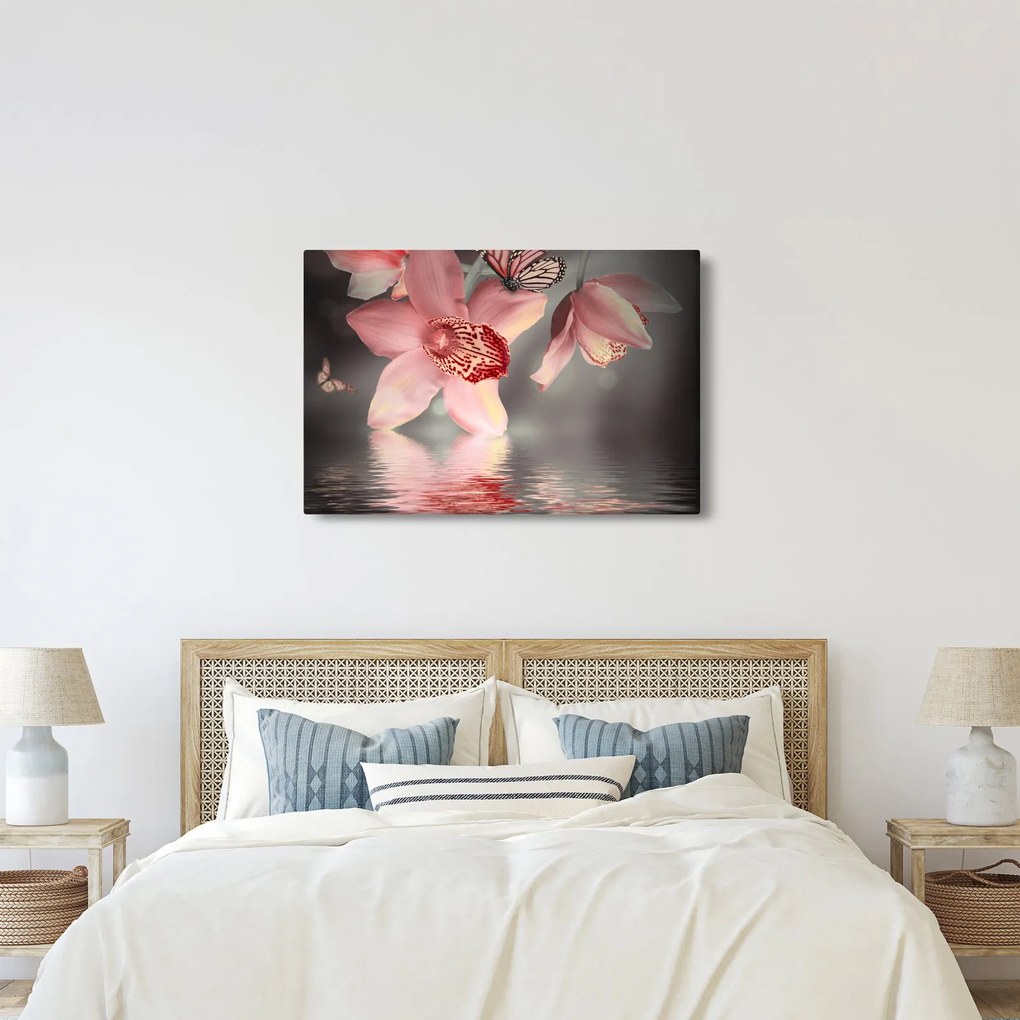 Kép - Virágok és pillangó (90x60 cm)
