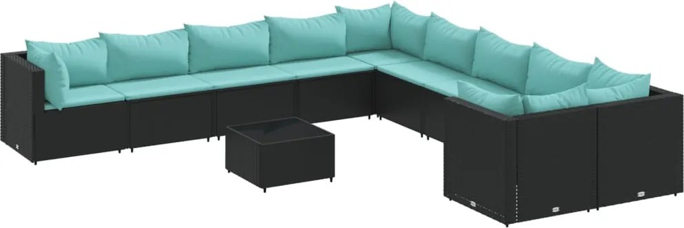vidaXL 11 részes fekete polyrattan kerti ülőgarnitúra párnákkal