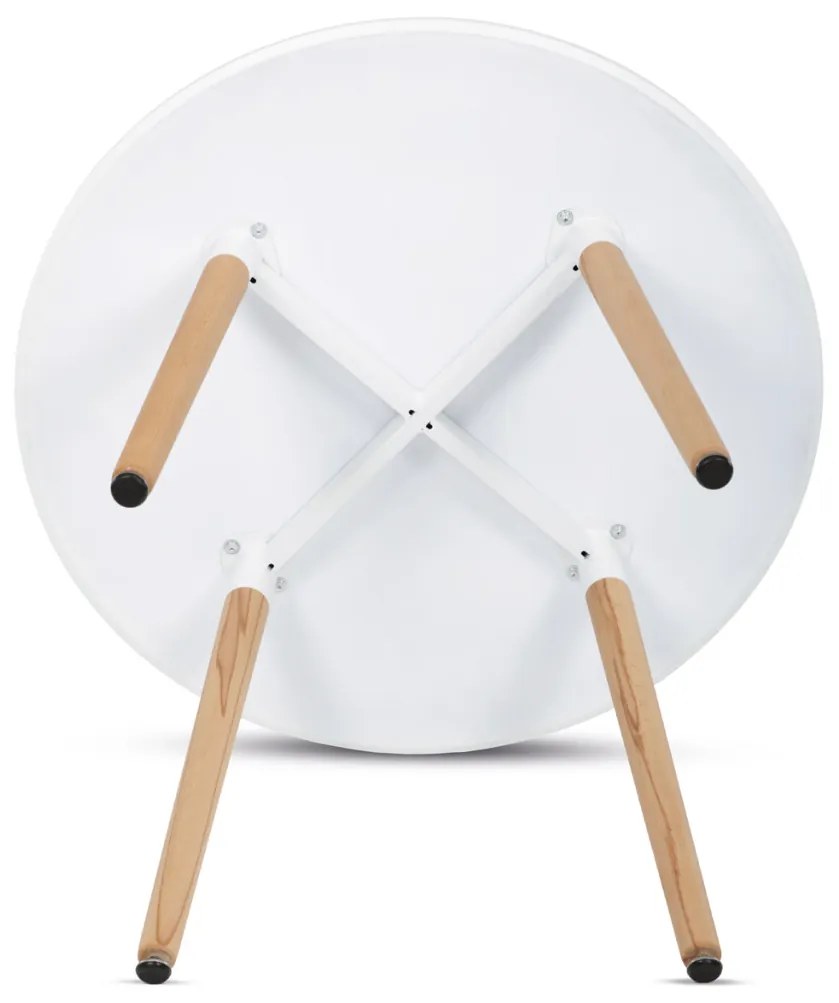 Masă de sufragerie Young in stil scandinav. Masă de sufragerie, 90x90x74 cm, MDF - lac mat alb, cadru metalic, picioare din lemn