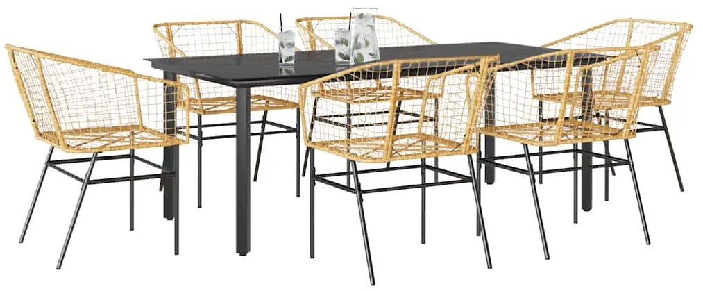 vidaXL 7 észes barna polyrattan üveg kerti étkezőgarnitúra
