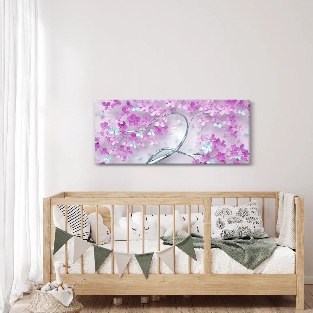 Virágok képe egy ezüst törzsön - absztrakt (120x50 cm)