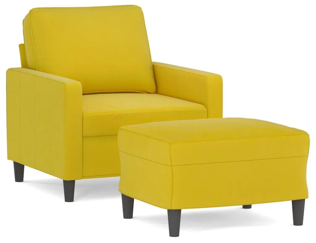 sárga bársony kanapéfotel lábtartóval 60 cm
