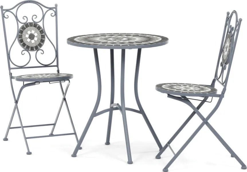 Kerti bútor szett 1+2, fém, kerámia mozaik, szürke, US1500 SET