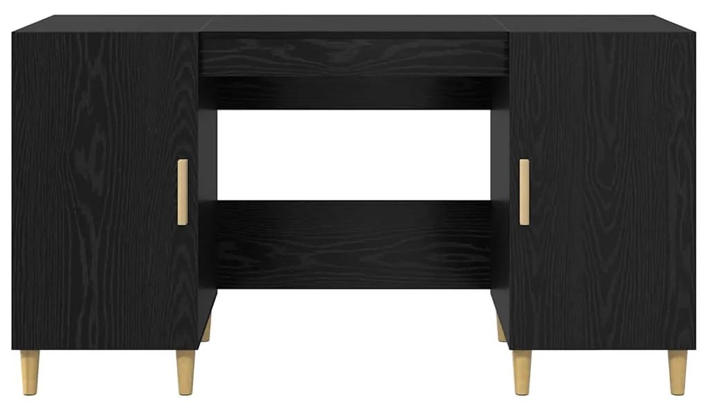 vidaXL Asztal polcokkal ajtóval Fekete tölgy 140 x 50 x 75 cm Faanyag