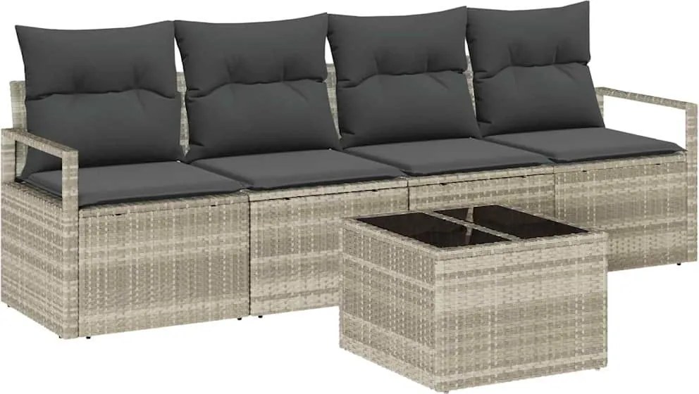 vidaXL Kanapé Szett 5 pcs Világosszürke és Sötétszürke polirattan