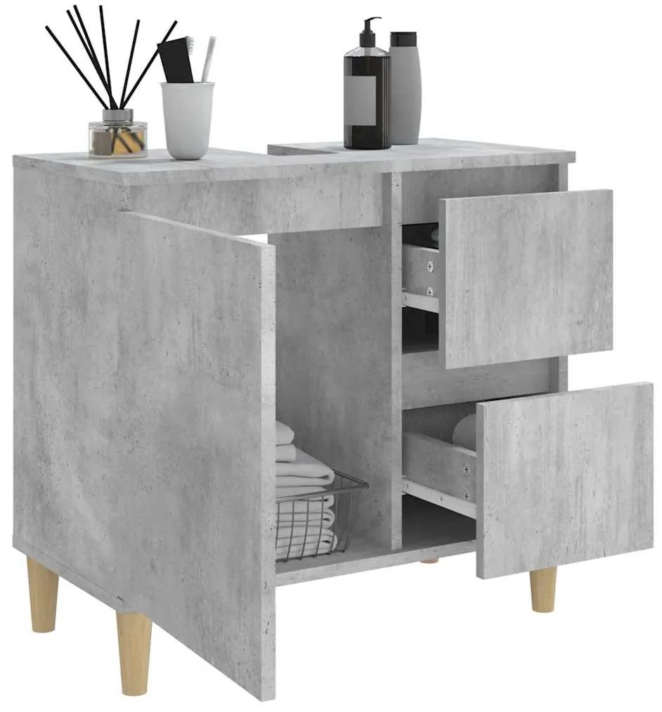 betonszürke szerelt fa fürdőszobaszekrény 65 x 33 x 60 cm