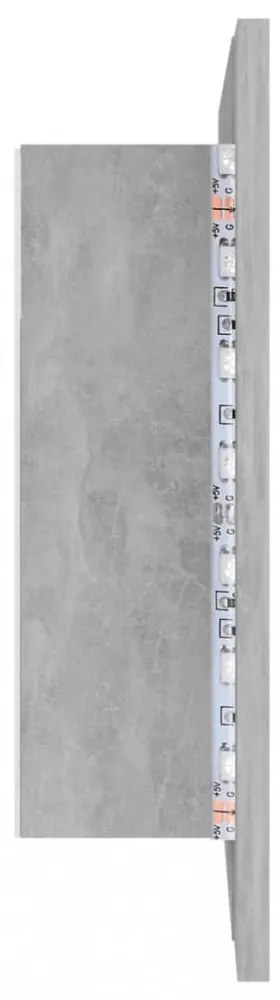 betonszürke akril LED-es tükrös fürdőszobaszekrény 60x12x45 cm