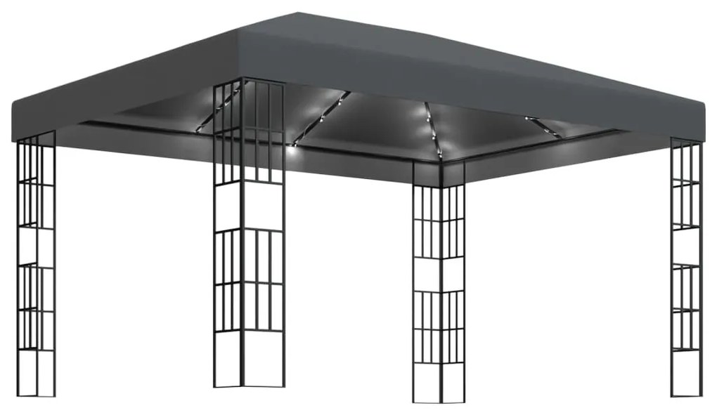 Antracitszürke pavilon LED fényfüzérrel 3 x 4 m