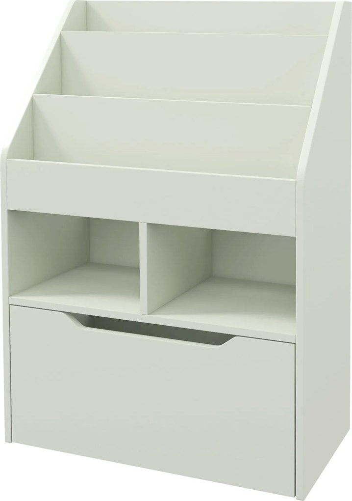 HOMCOM Gyerekfa Könyvespolc 3 Rekesszel, 2 Kubussal és Mobil Fiókkal 4 Kereken - Gyerek Könyvespolc Gyerekszobába, Játszószobába 60x29.9x90 cm Zöld |