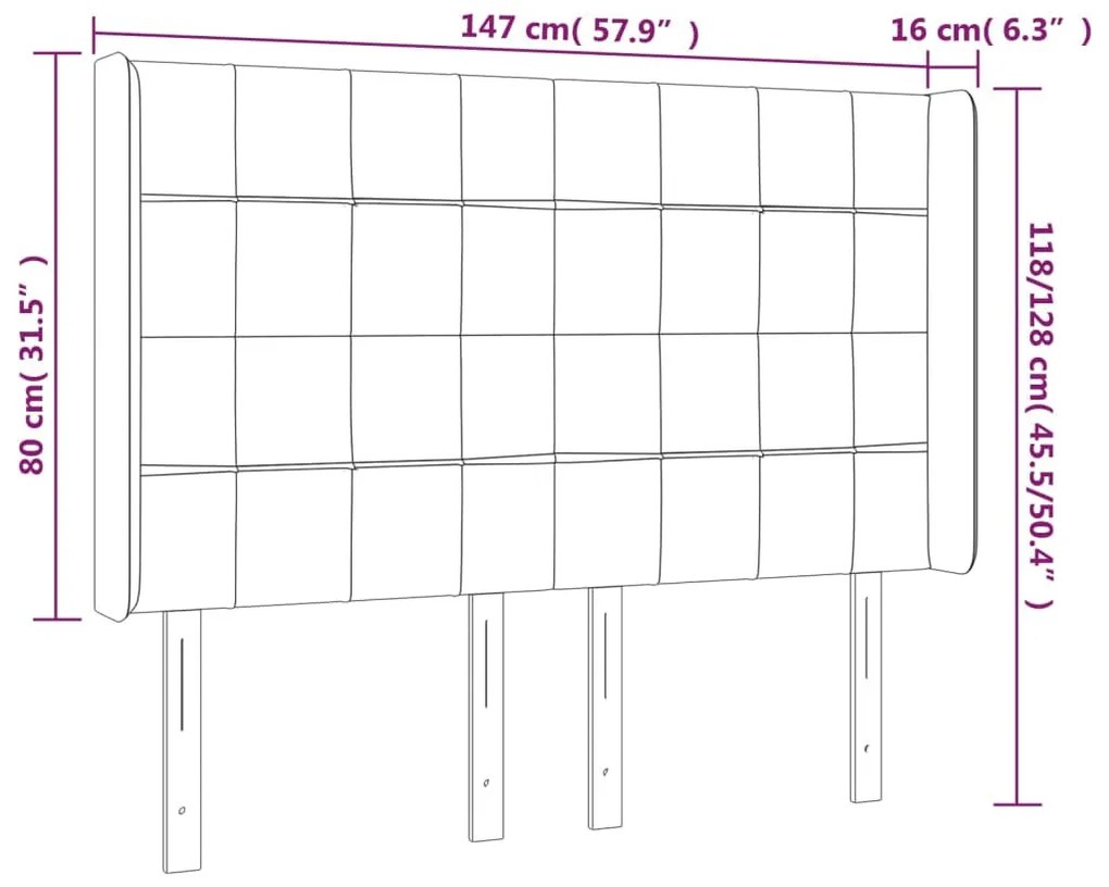sötétszürke szövet LED-es fejtámla 147x16x118/128 cm