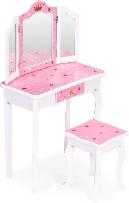 Gyermek kozmetikai asztal hármas tükörrel és zsámollyal