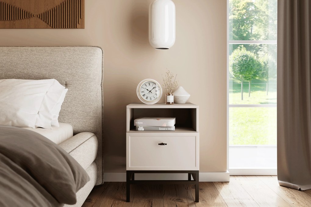 Lorini éjjeliszekrény 45 cm - kasmír / fekete T-bar fogantyú / fém lábak