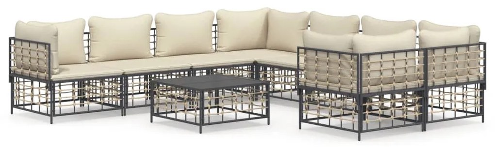9 részes antracitszürke polyrattan kerti ülőgarnitúra párnákkal