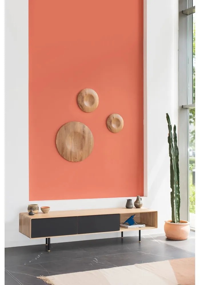 Fekete-natúr színű tölgyfa TV-állvány 200x48 cm Fina – Gazzda